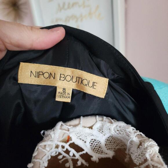 LKNW Nipon Boutique teal black scallop blazer jacket open 8 adorable - Picture 7 of 8